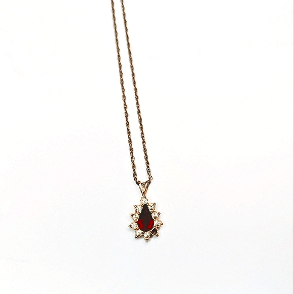 RARE Vintage Decorative Red Rhinestone Pendant Necklace on Gold Tone Chain -OOAK